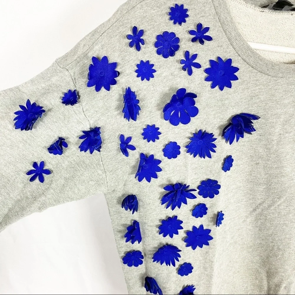 JCREW Blue Floral Embellished Grey Sweatshirt